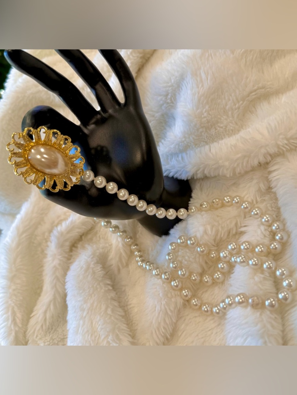 Classic Pearl Necklace with Gold-Tone Cameo Accent